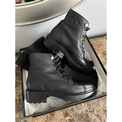 chanel leather biker boots|chanel denim combat boots.